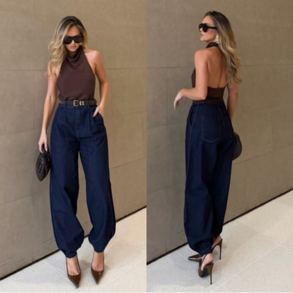 ZARA DENIM BALLOON PANTS BLUE SIZE S - Picture 3 of 15